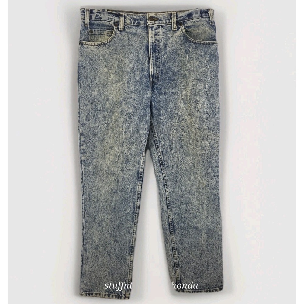 VTG Levis 540 Mens Acid Wash Blue Jeans Relaxed Taper Denim - Suede Patch 36x30